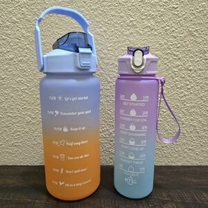 NEW Set of 2 Motivational Gradient Water Bottles Purple & Blue‎ 42 oz & 32 oz
